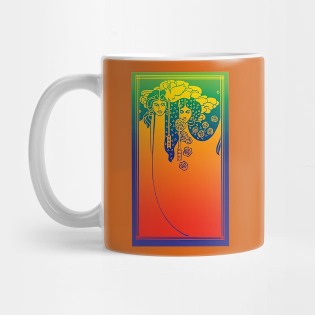 Art Nouveau Ladies (orange on blue/green) by Soth Studio